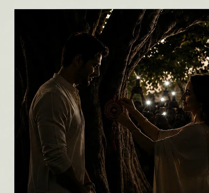 The first symbolic Rakhi promise being tied to a tree